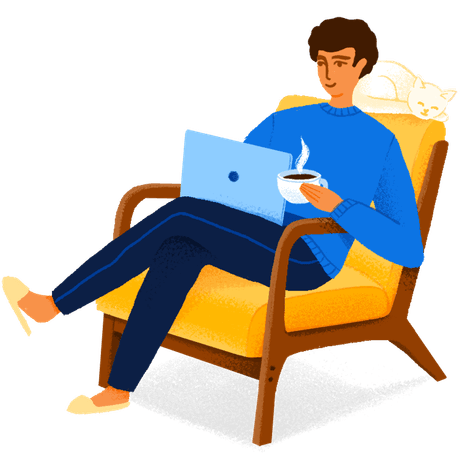 Person holding a laptop and drinking coffe