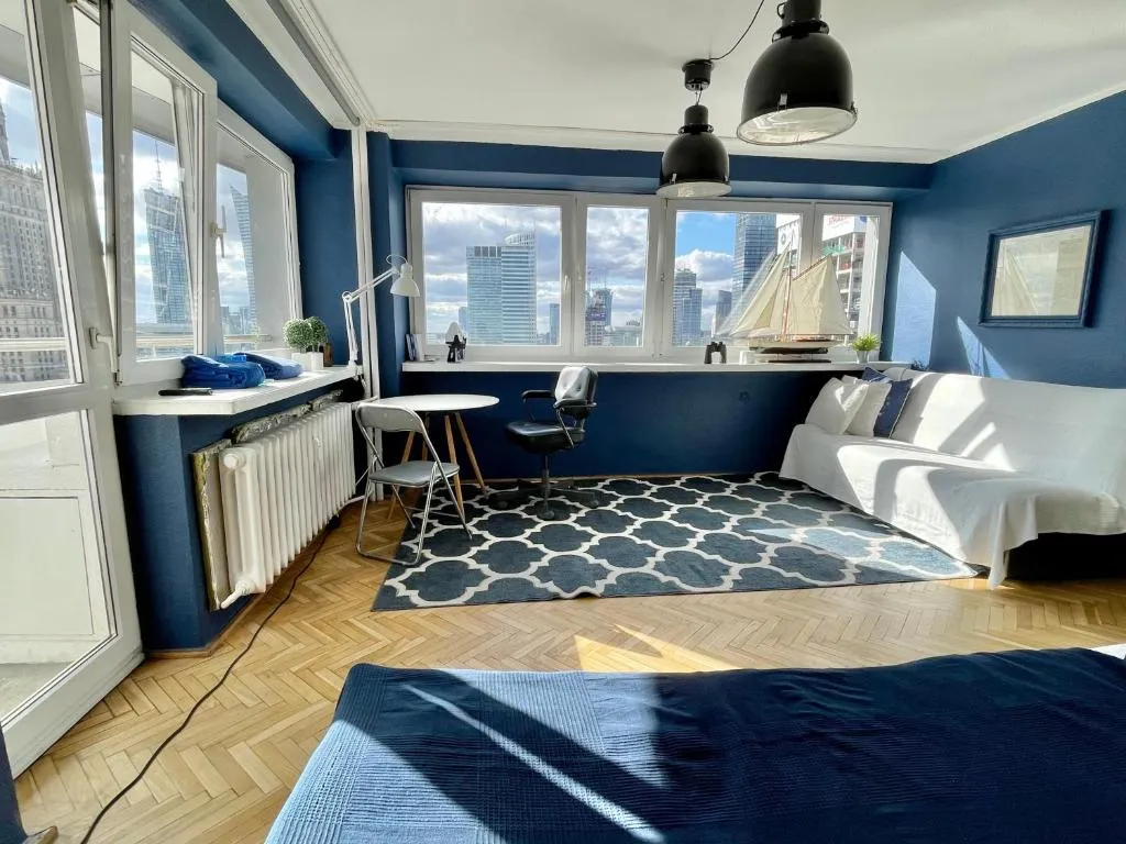 Super Apartament BLUE ?cis?e Centrum Dwie Linie Metra Netflix WiFi 300 Mbs Panorama Miasta, Varșovia, Polonia