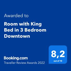 Room with King Bed in 3 Bedroom Downtown